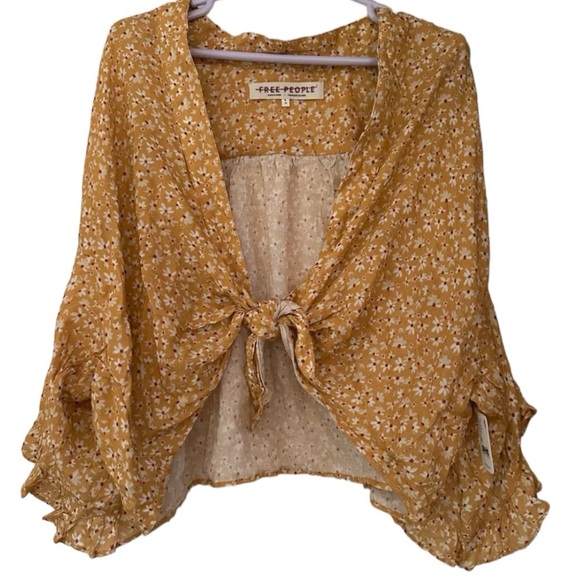 Free People Calisto Bed Jacket in Honey/Gold Tie Front Top | NEW/NWOT!!💛💛 - Picture 4 of 12